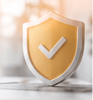 Gold 3D shield with a white check mark