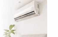 White wall-mounted aircon above a plant