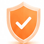 Orange 3D shield with a white check mark
